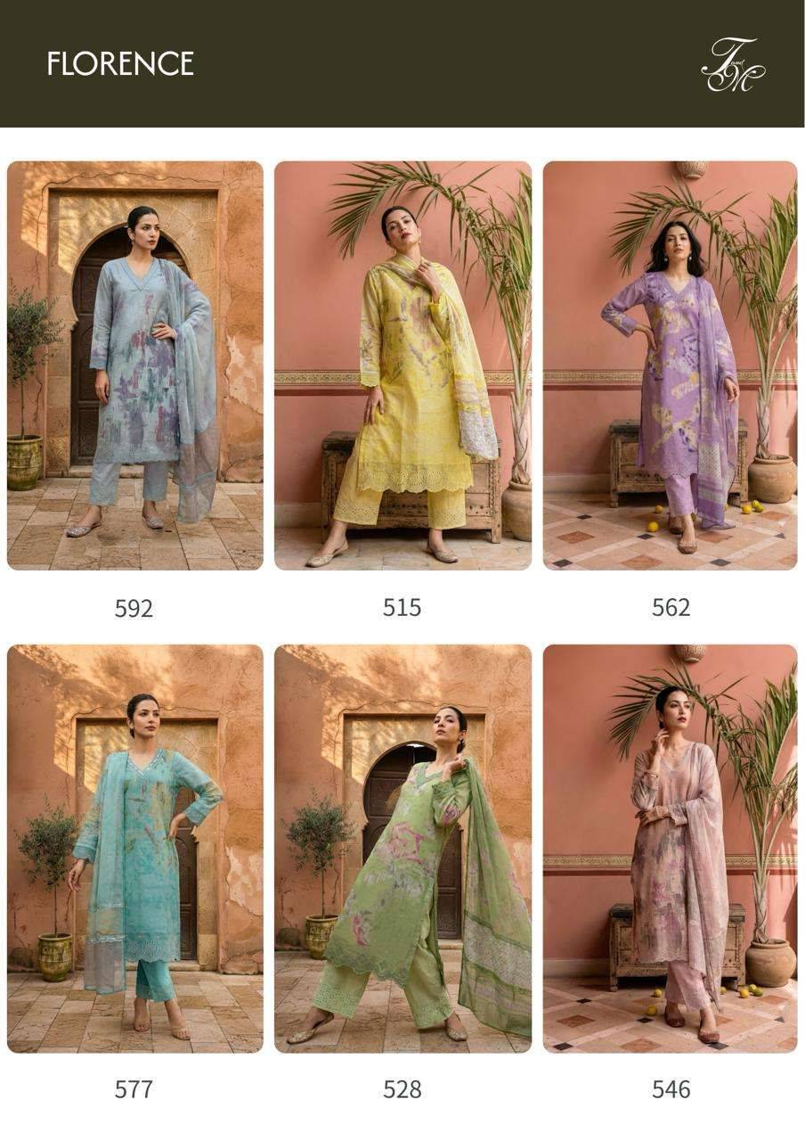 FLORENCE By T&M 515 TO 521 Beautiful Festive Suits Stylish Colorful Fancy Casual Wear Organdy Digital Print Dresses At Wholesale Price